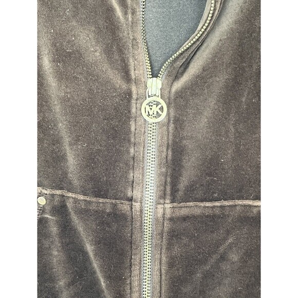 MICHAEL KORS Velour Brown Track Jacket Womens Sz M Full Zip High Neck - Picture 6 of 9
